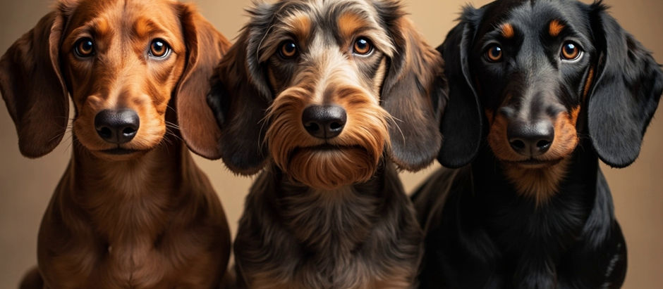 tres dachshund uno a la par del otro