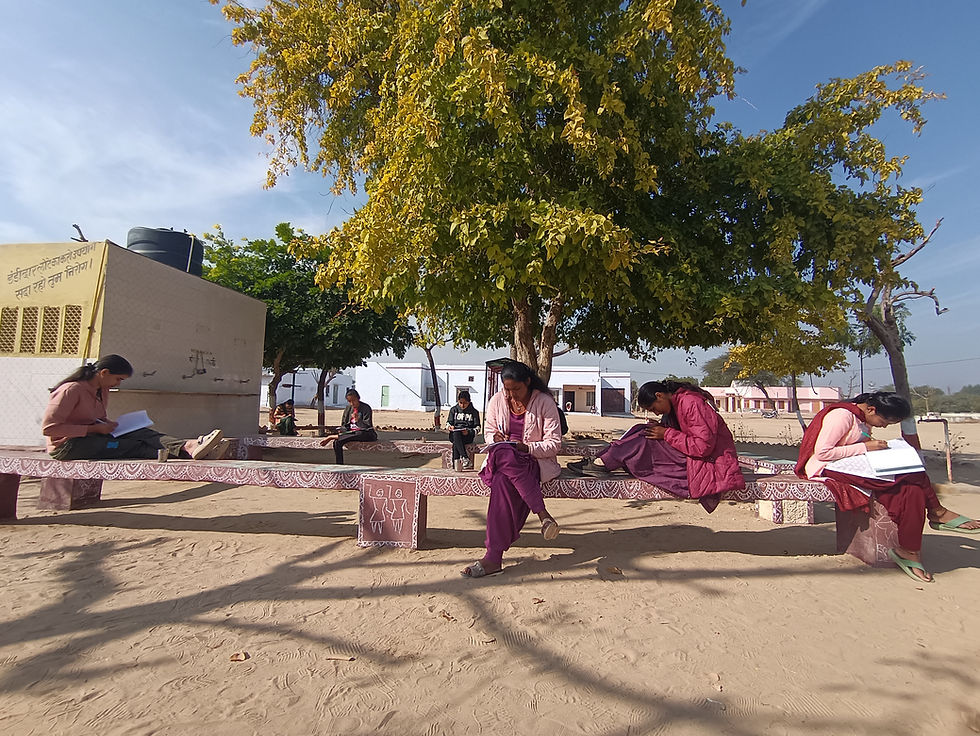 Spinning Action into Words : Writing Workshop in progress at Lunkaransar, Bikaner