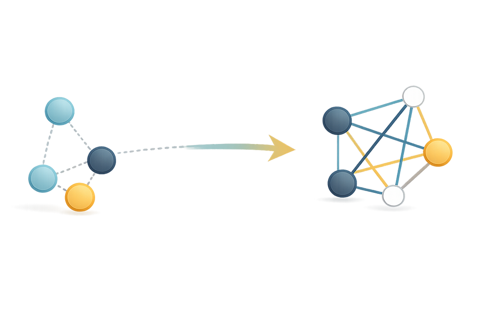 Simple network graphic showing how isolated issues can become increasingly interconnected.