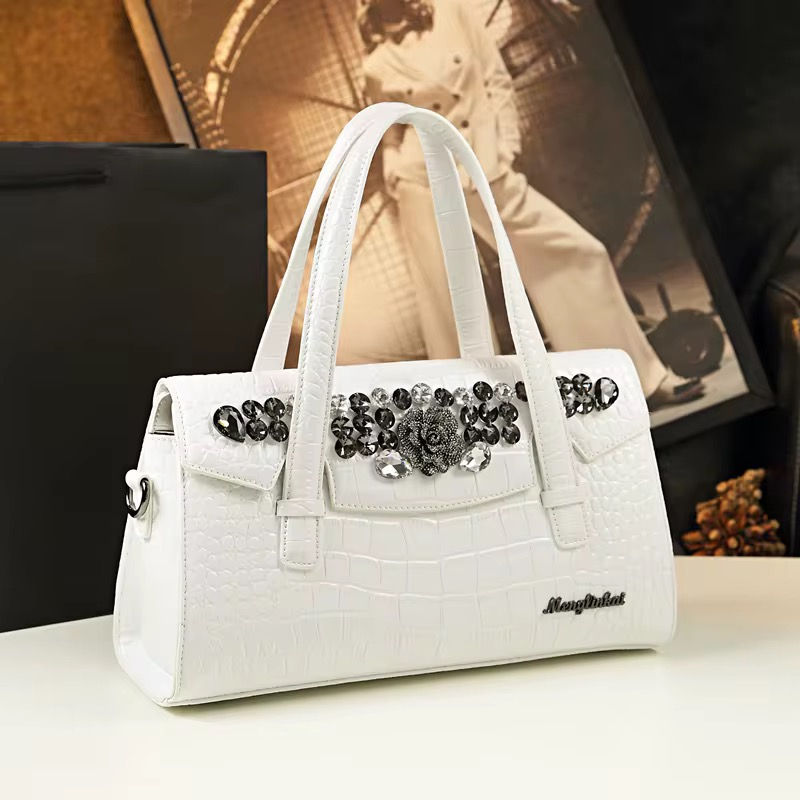 White Jewel Embroidered Pochette Handbag
