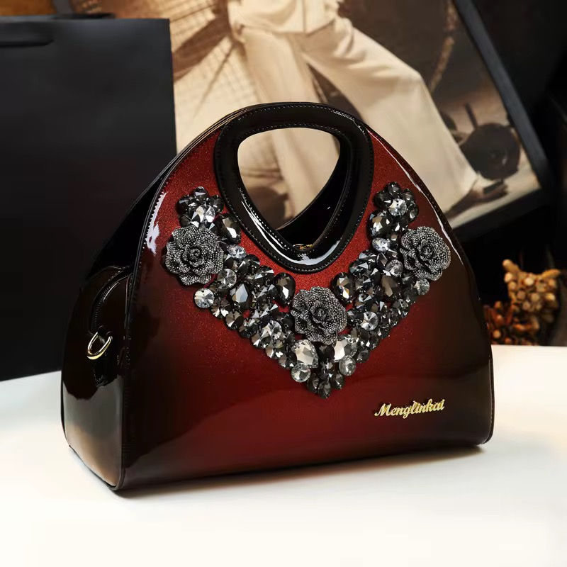 Red embroidered beaded purse