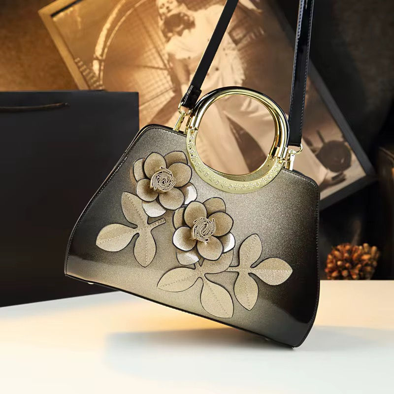 Beige 3D Rose Flower Embroidered Small Satchel Bag