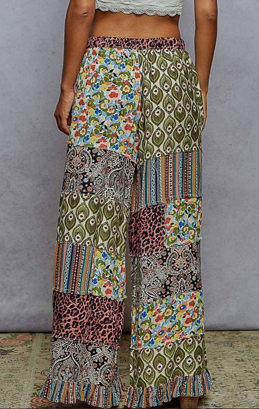 Thumbnail: Patchwork Wide-leg Palazzo Pants 