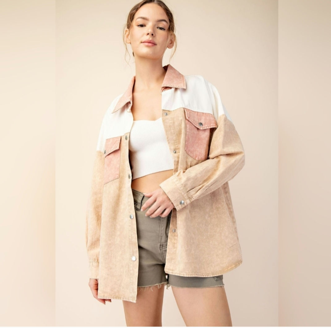 Mineral Washed Colorblocked Jacket