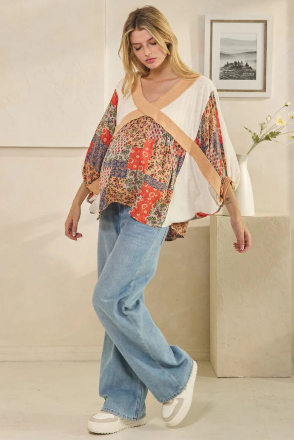 Thumbnail: Washed Rib Crossed Patchwork Top