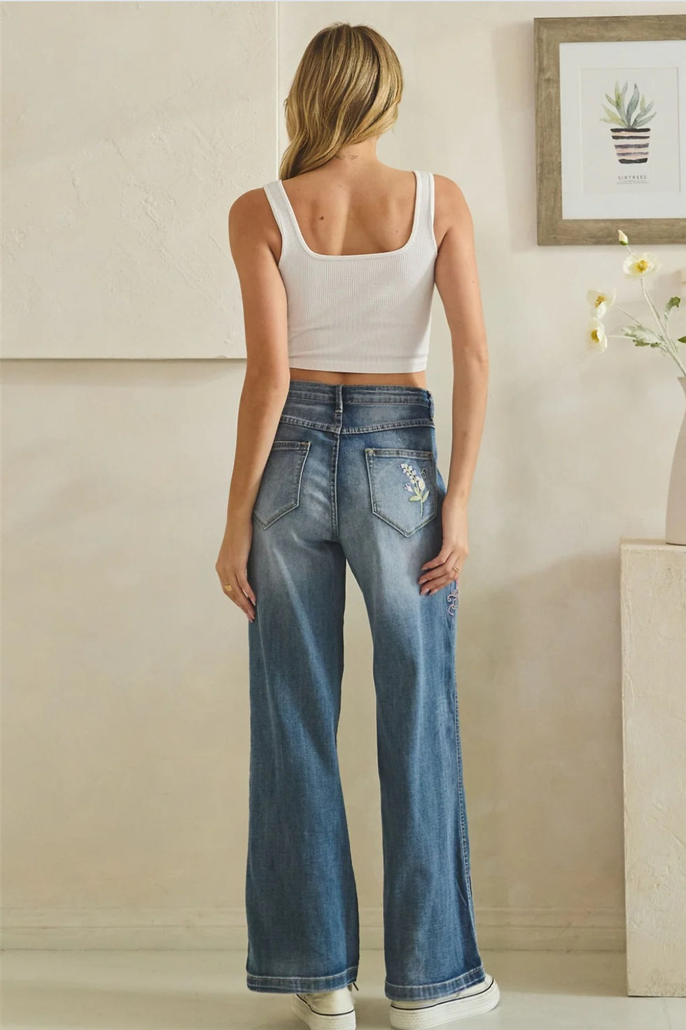 Thumbnail: Wildflower Drift Embroidered Wide Leg Jeans