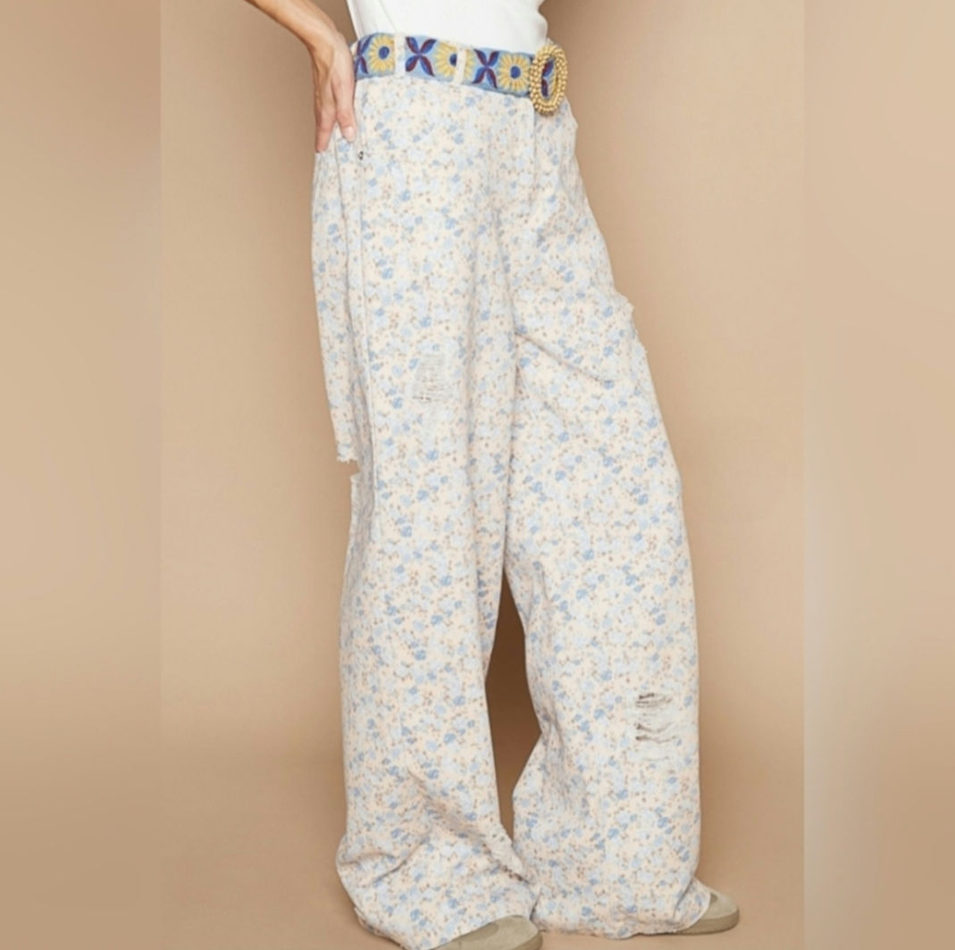 ELASTIC BAND DETAIL LOOSE FIT TWILL PANTS