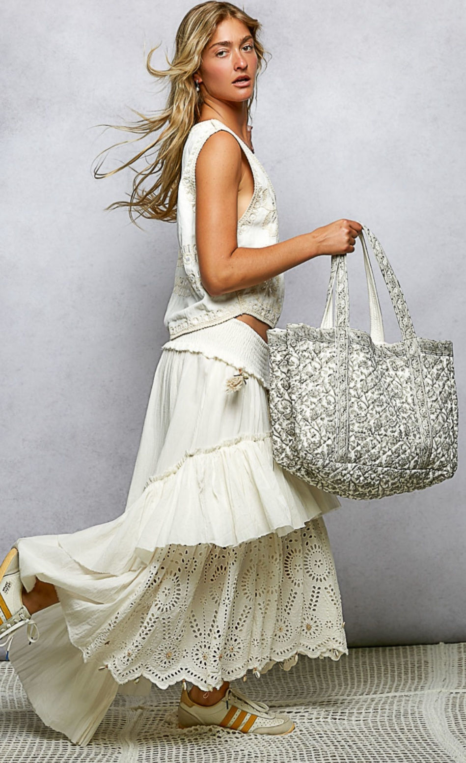 Thumbnail: Meadow Whisper Floral Quilted Tote