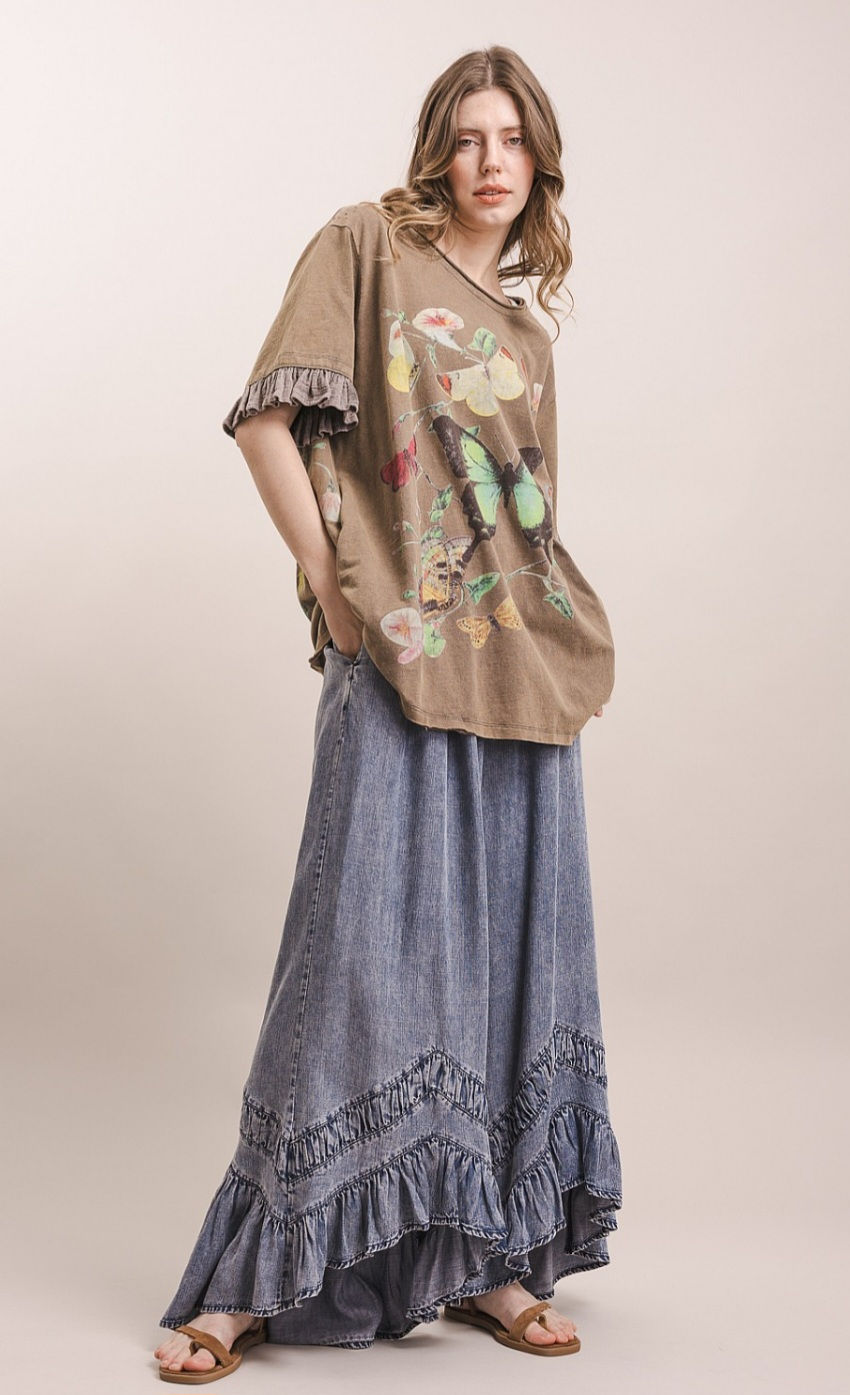 Thumbnail: Vintage Ruffle Wide-Leg Denim Pants