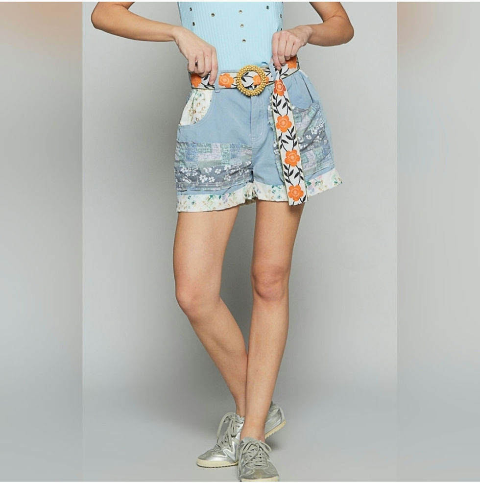 Twill Shorts with Patchwork Detail