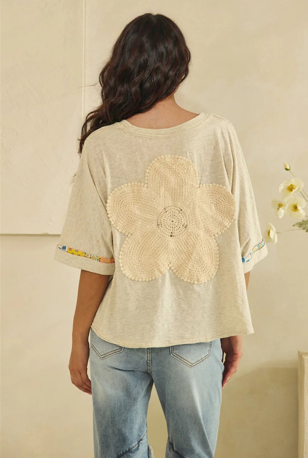 Thumbnail: Oatmeal Meadow Lace Boho Top