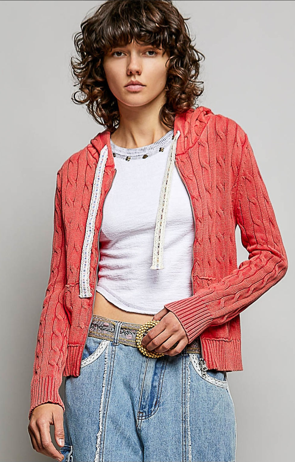 Thumbnail: Ruby Cable Knit Zip Hoodie