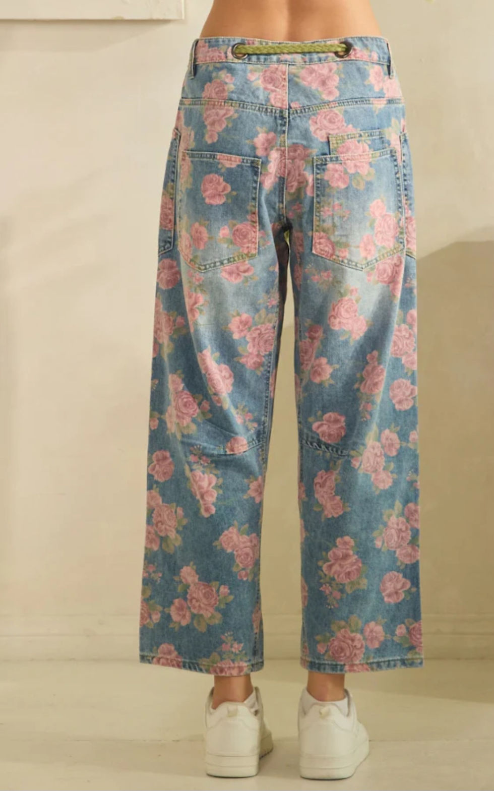 Thumbnail: Petal Poetry Drawstring Barrel Jeans