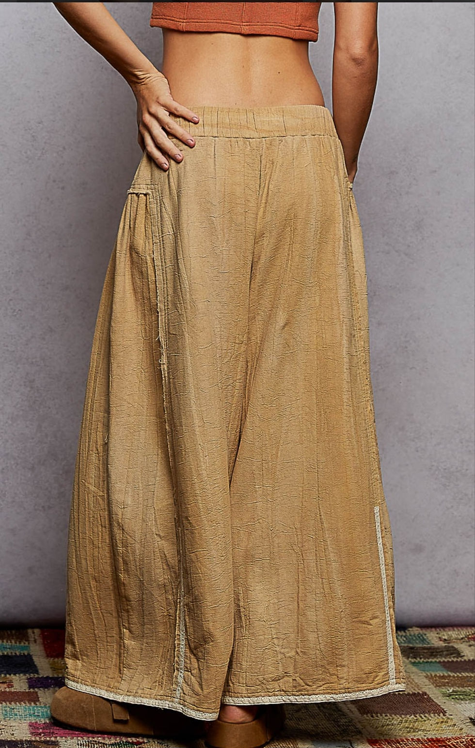 Thumbnail: Wide Leg Gauze Pants with Ruffled Side Detail 