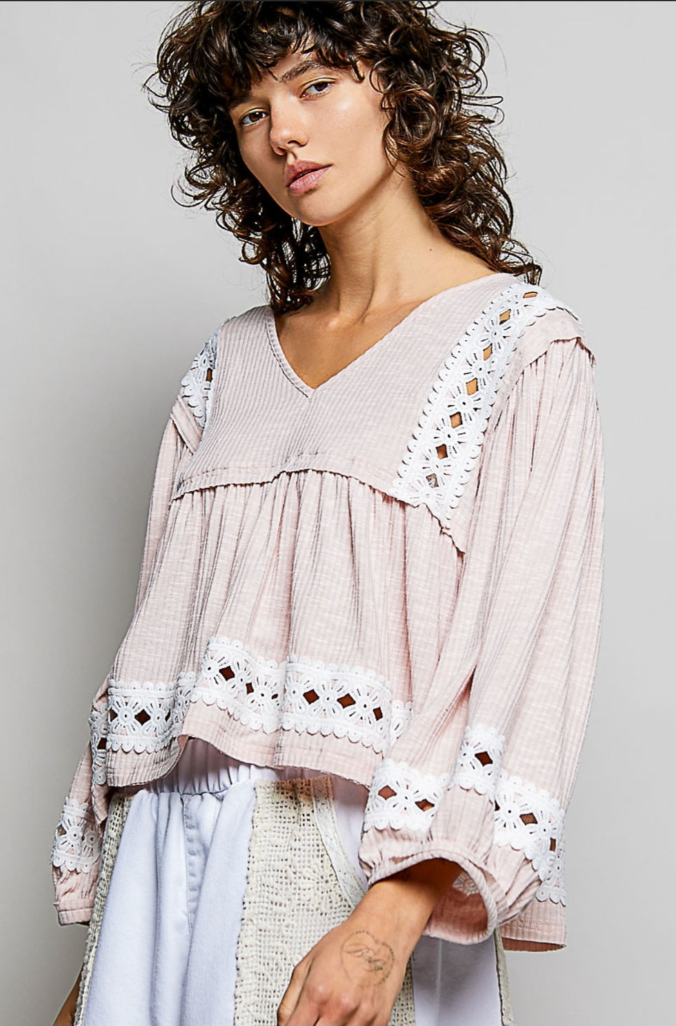 Thumbnail: Heirloom Lace Trim Boho Peplum Top (Various Colors)