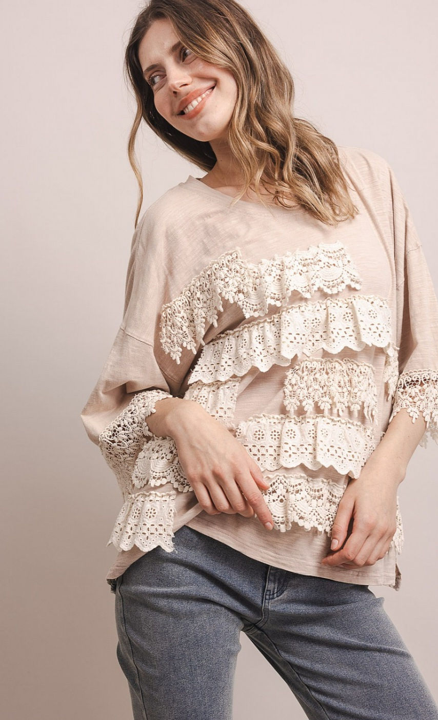 Thumbnail: Vintage Lace Harmony Top – Tan