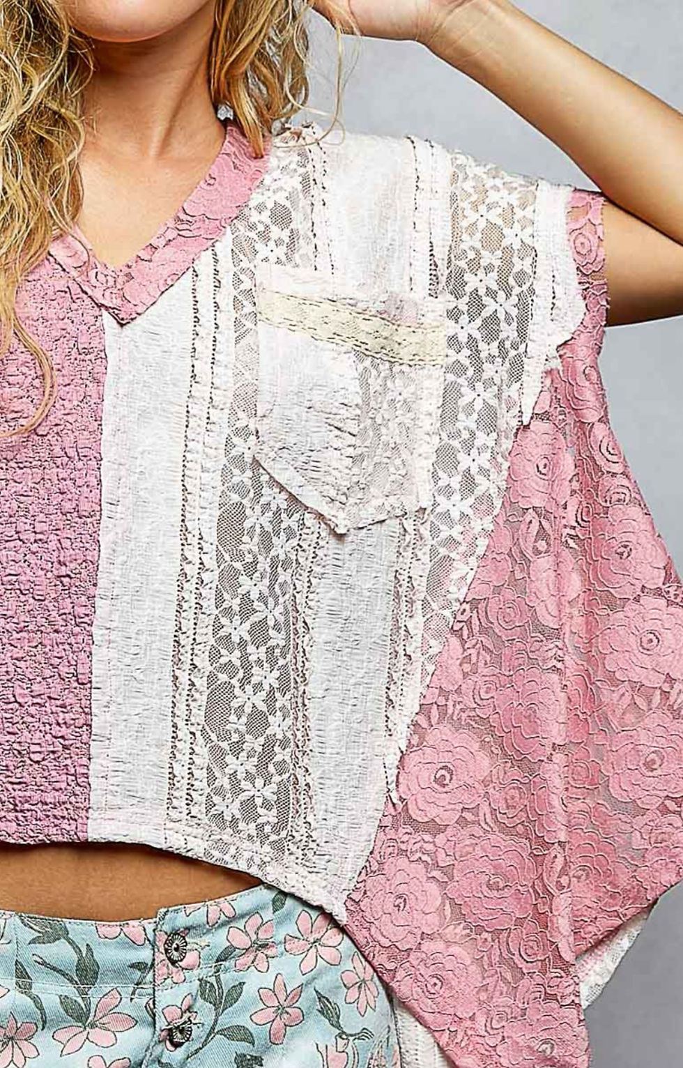 Thumbnail: Fuchsia & Ivory Lace Boho Top