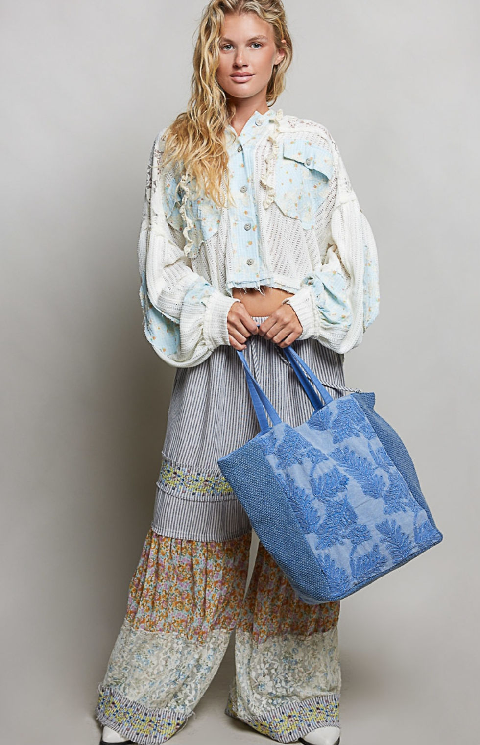 Thumbnail: Bluebell Breeze Embroidered Tote