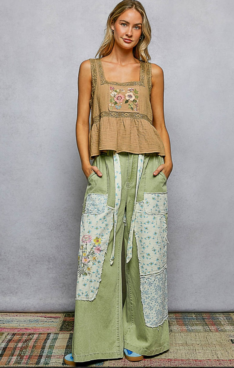 Thumbnail: Toffee Bloom Embroidered Boho Top