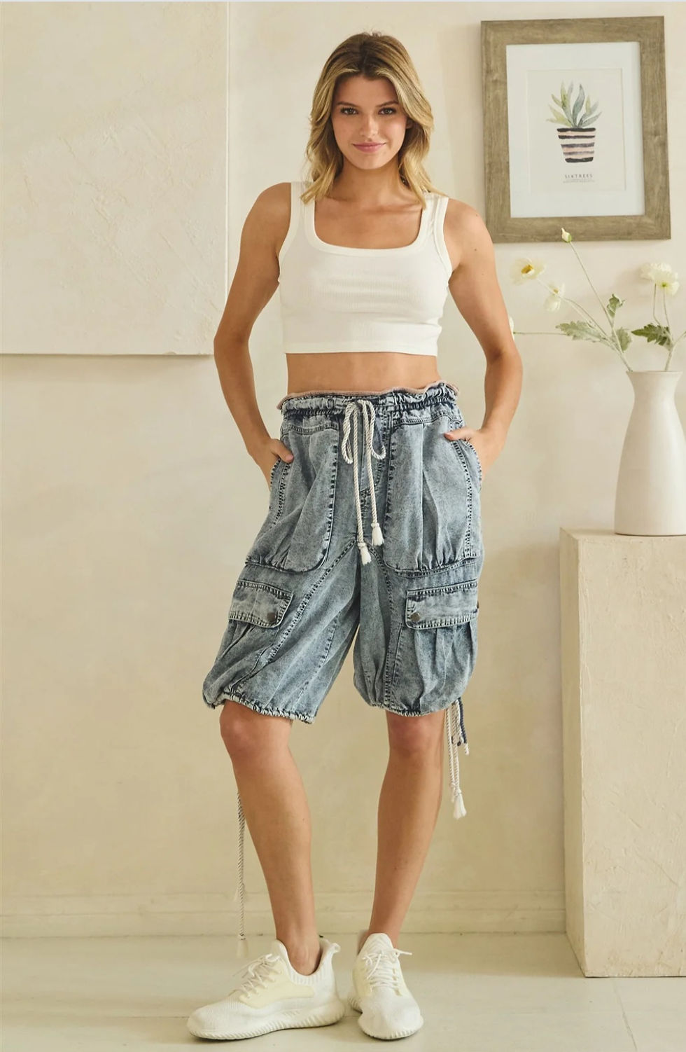 Thumbnail: Multi Pocket Mid-Rise Cargo Shorts (Various Colors)