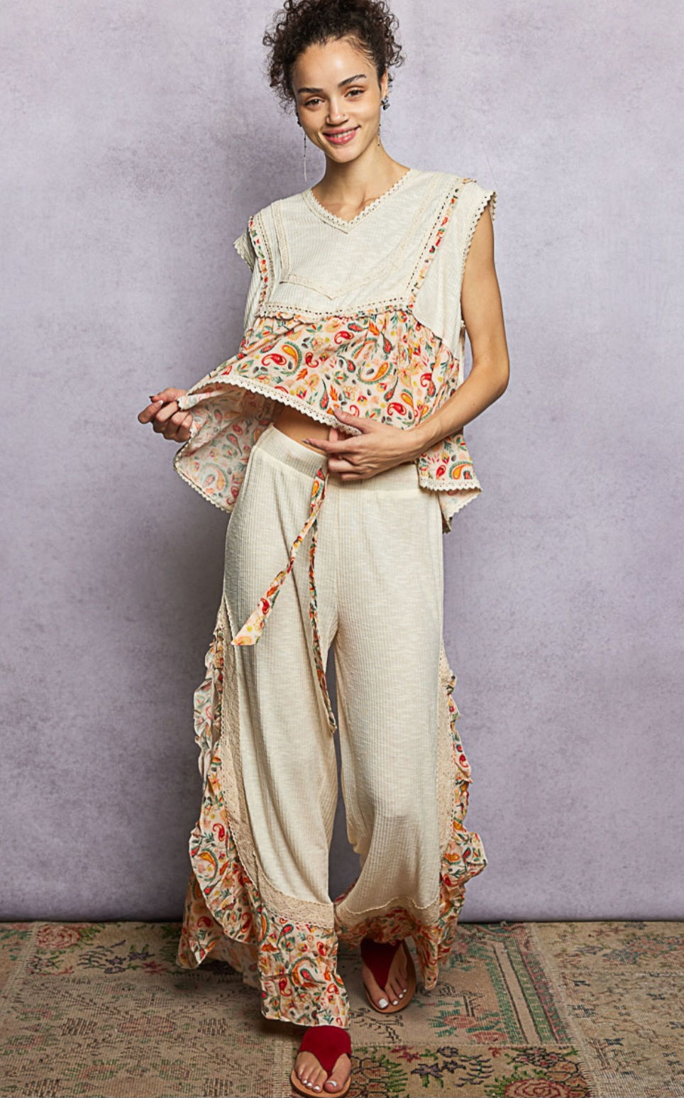 Thumbnail: Wildflower Whim Paisley Crochet Trim Top 