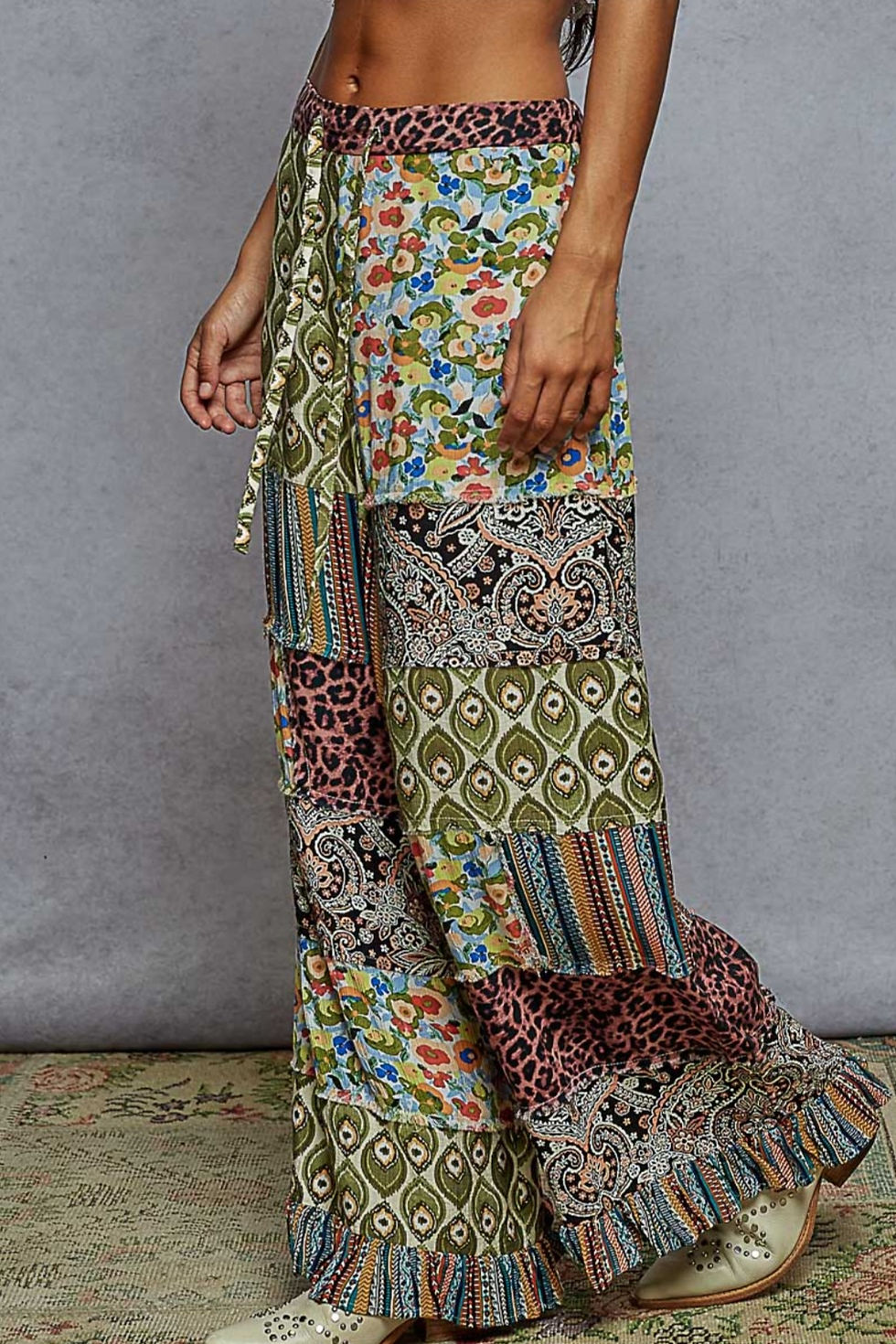 Thumbnail: Patchwork Wide-leg Palazzo Pants 