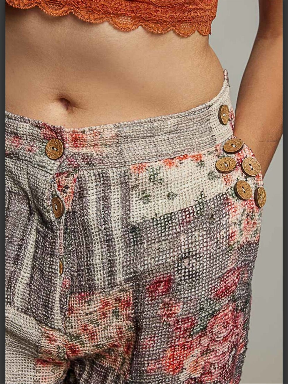 Thumbnail: #1910 POL Vintage Rose Patchwork Wide-Leg Pants
