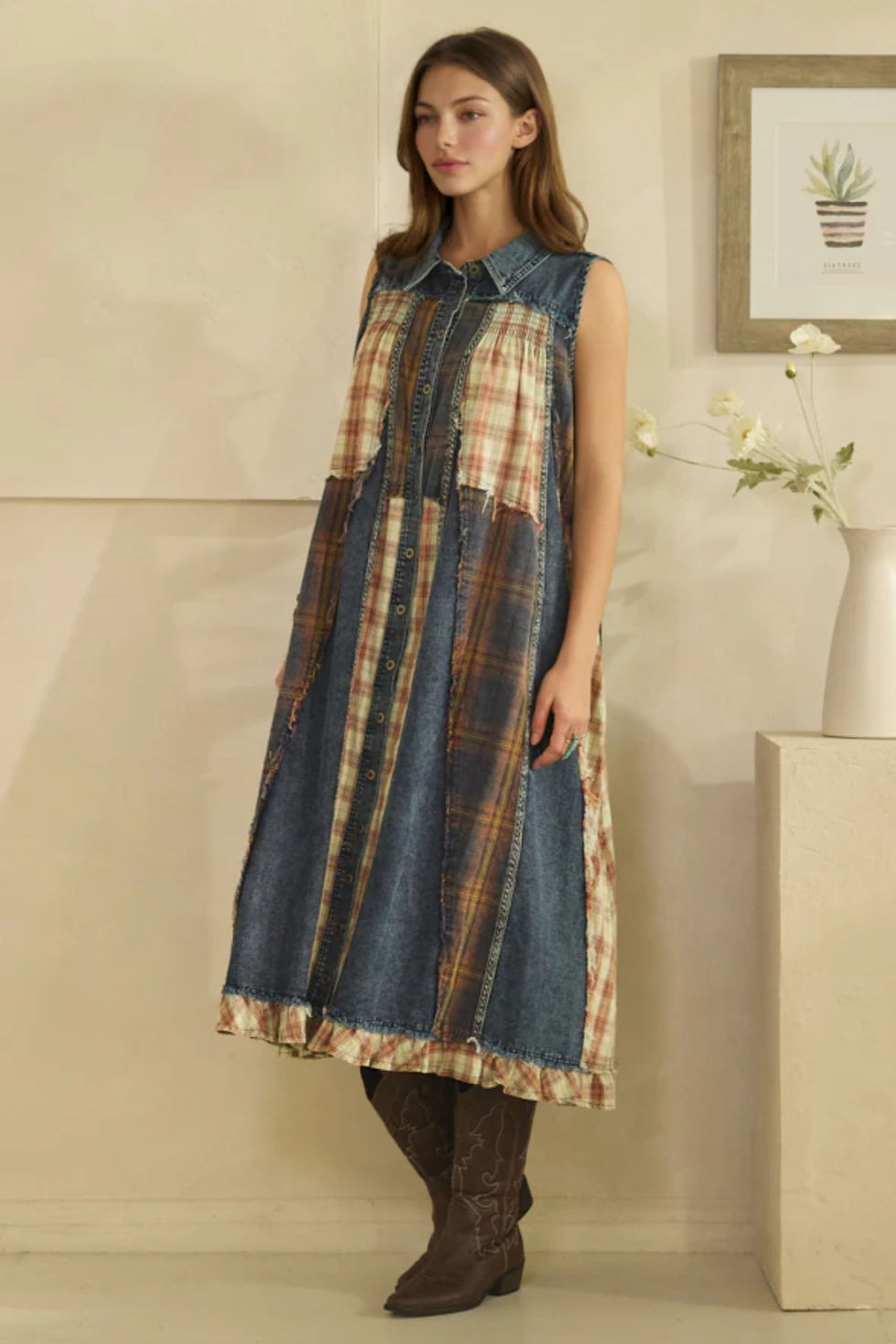 Thumbnail: Harvest Revival Patchwork Denim Dress Top