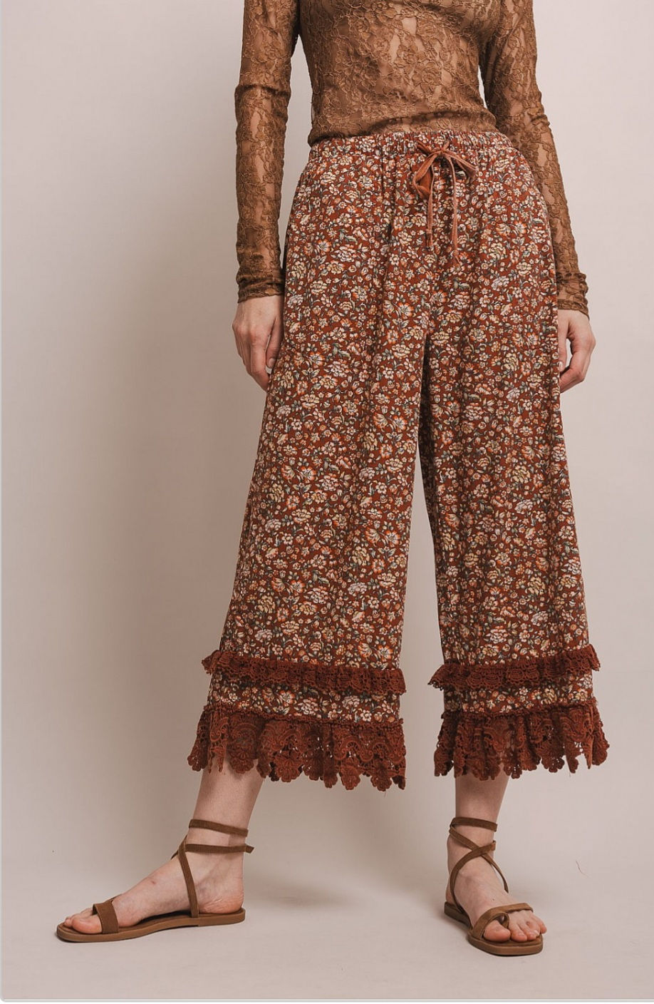 Thumbnail: Boho Bloom Lace Crop Pants
