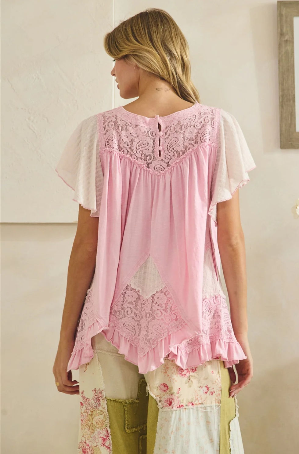 Thumbnail: Lace Mix Ruffle Hem Tunic (Various Colors)
