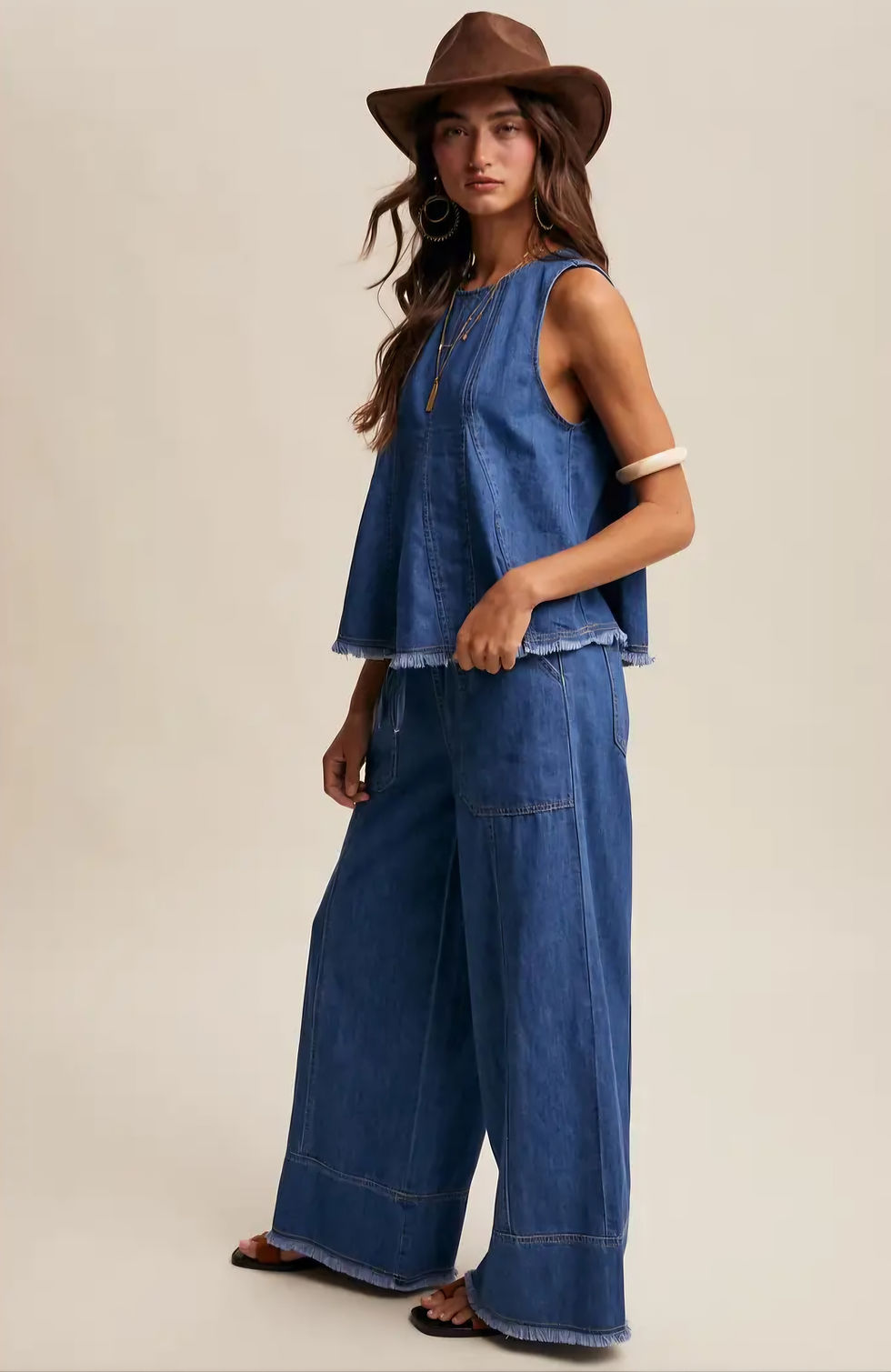Thumbnail: Indigo Drift Wide-Leg Denim Tank & Pant Set 