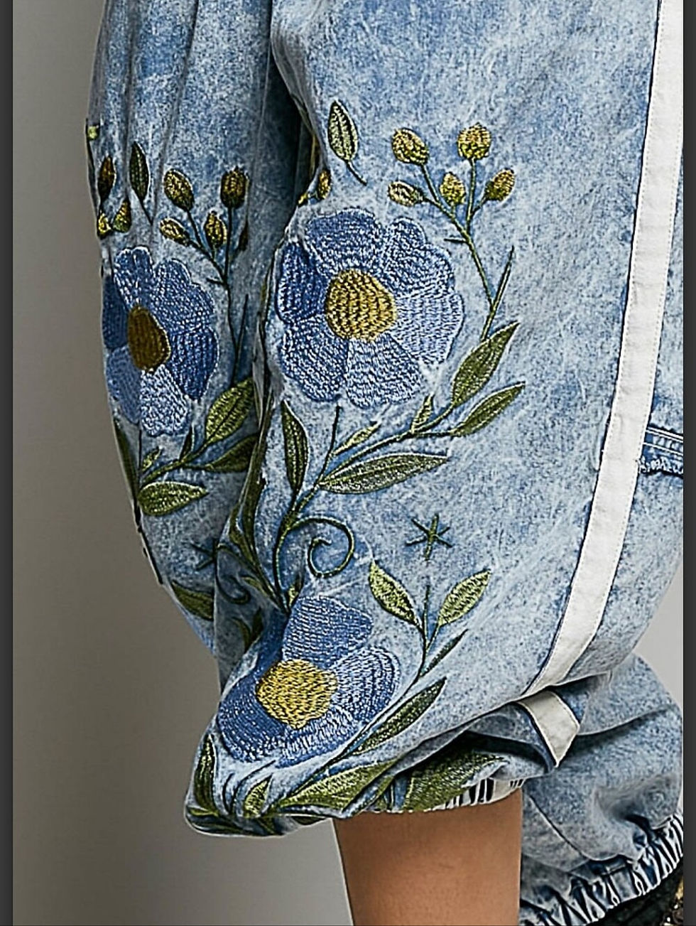 Thumbnail: Bluebell Bloom Embroidered Denim Joggers