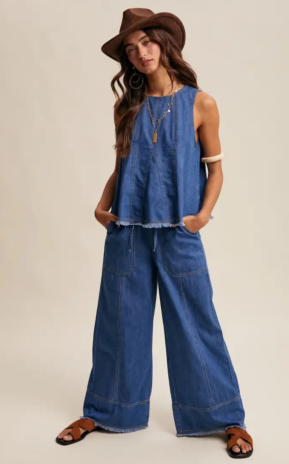 Thumbnail: Indigo Drift Wide-Leg Denim Tank & Pant Set 