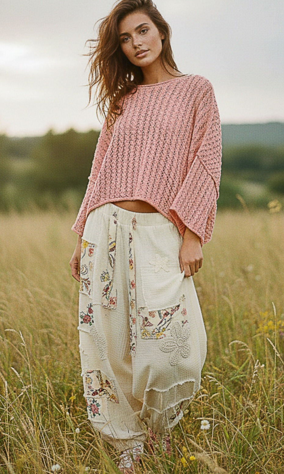 Thumbnail: Coral Breeze Open-Knit Boho Sweater 