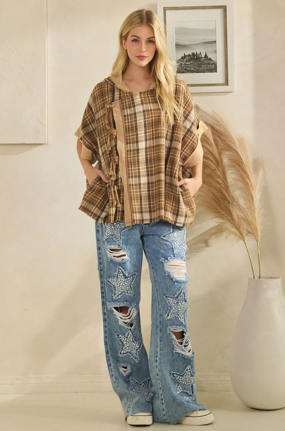 Thumbnail: WASHED PONCHO STYLE HOODIE JACKET