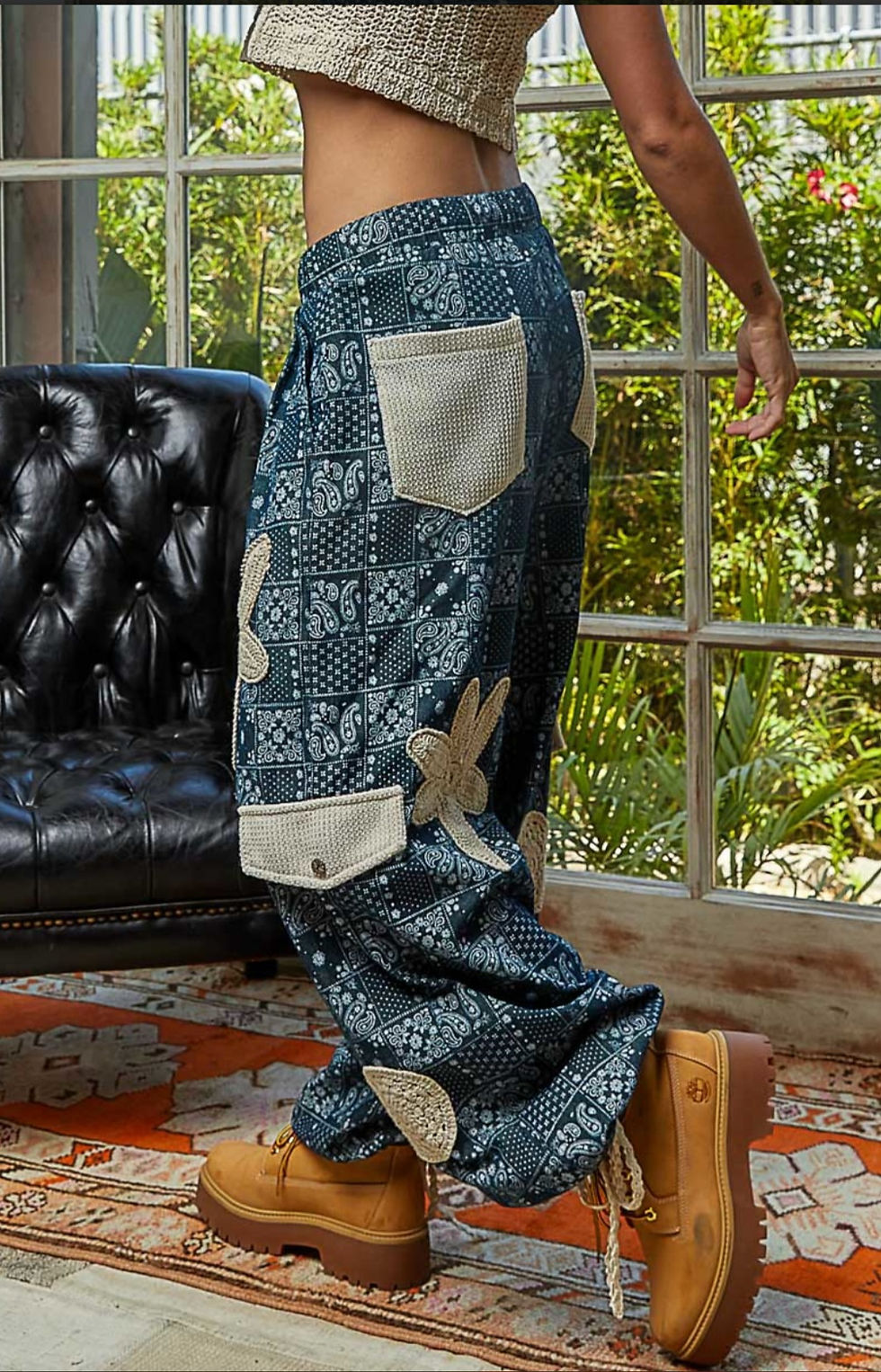 Thumbnail: Indigo Paisley Print Relaxed Fit Pants