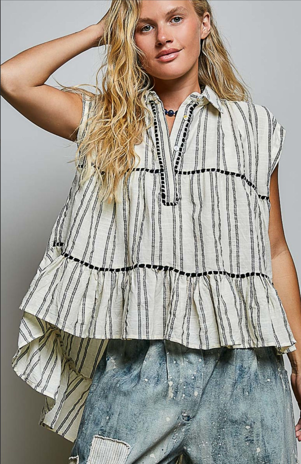 Whispered Coast Tiered Stripe Boho Top