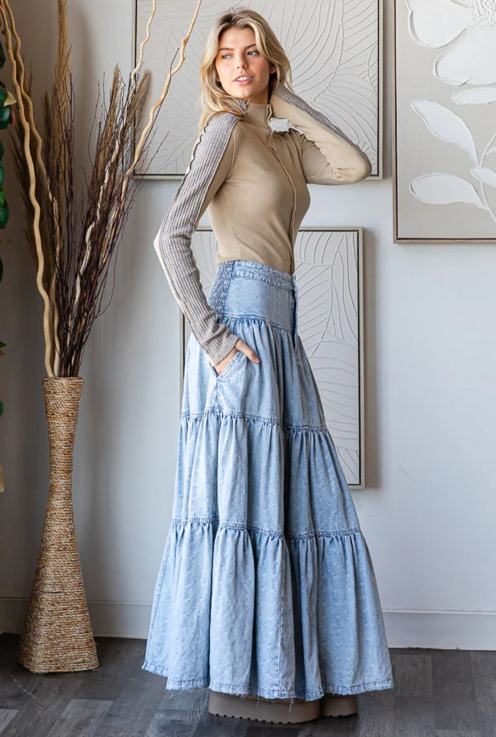 Thumbnail: Seabloom Tiered Denim Maxi