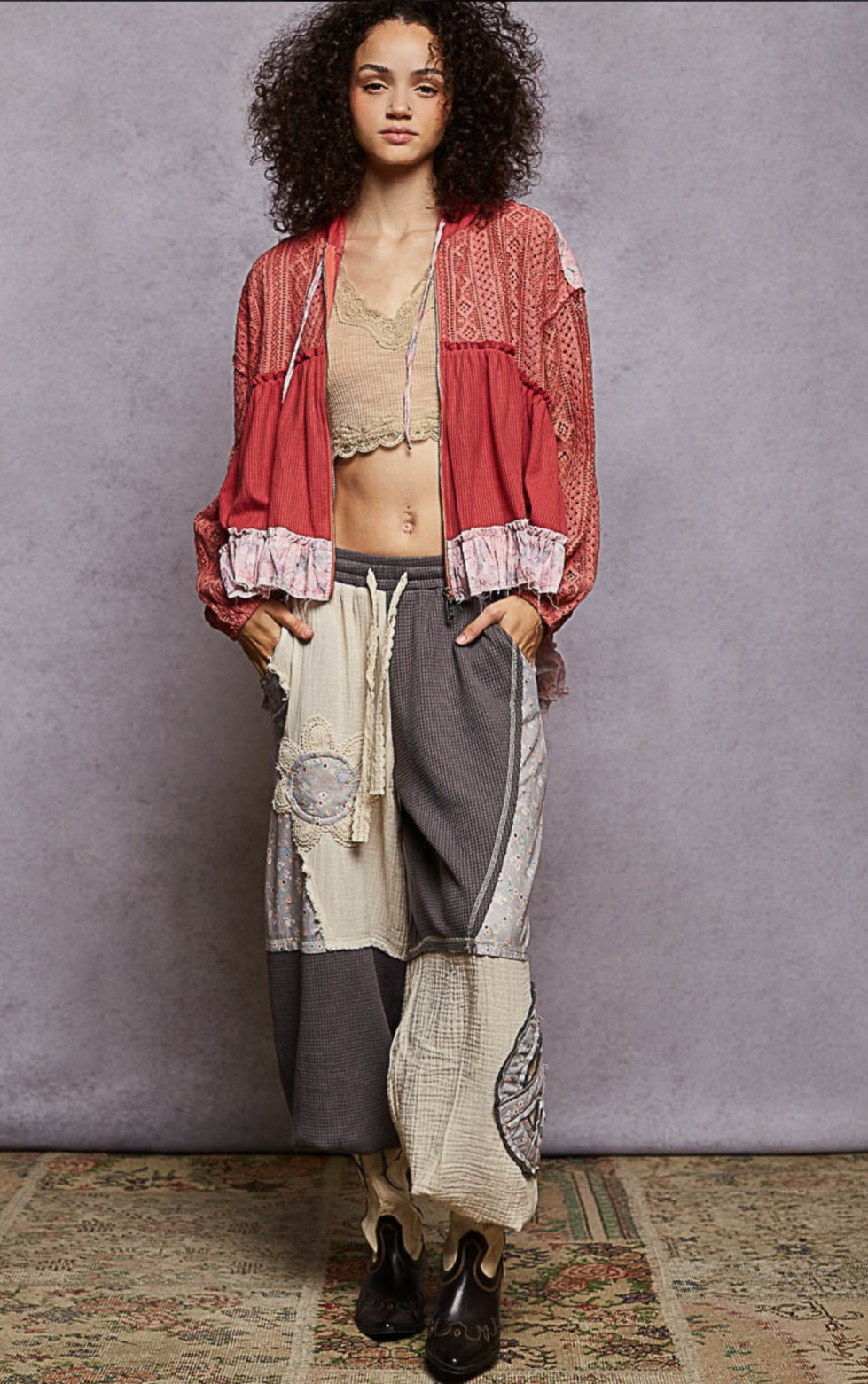 Thumbnail: Tiered Floral Lace Hoodie (Multiple Colors)