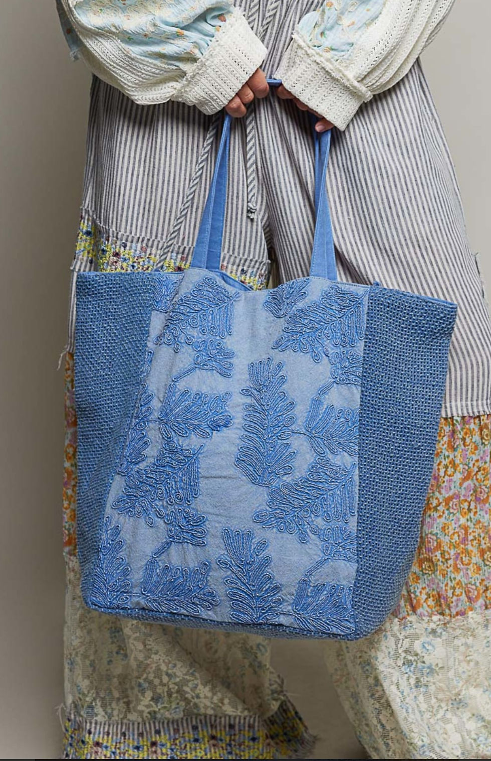Thumbnail: Bluebell Breeze Embroidered Tote