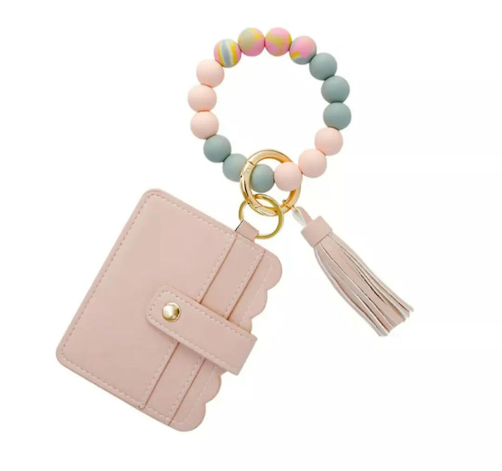 Thumbnail: Wallet Wristlet Silicone Beaded Tassel Keychain  (Various Colors)