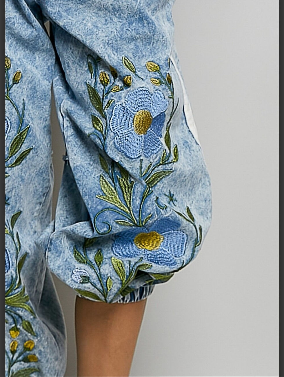 Thumbnail: Bluebell Bloom Embroidered Denim Joggers