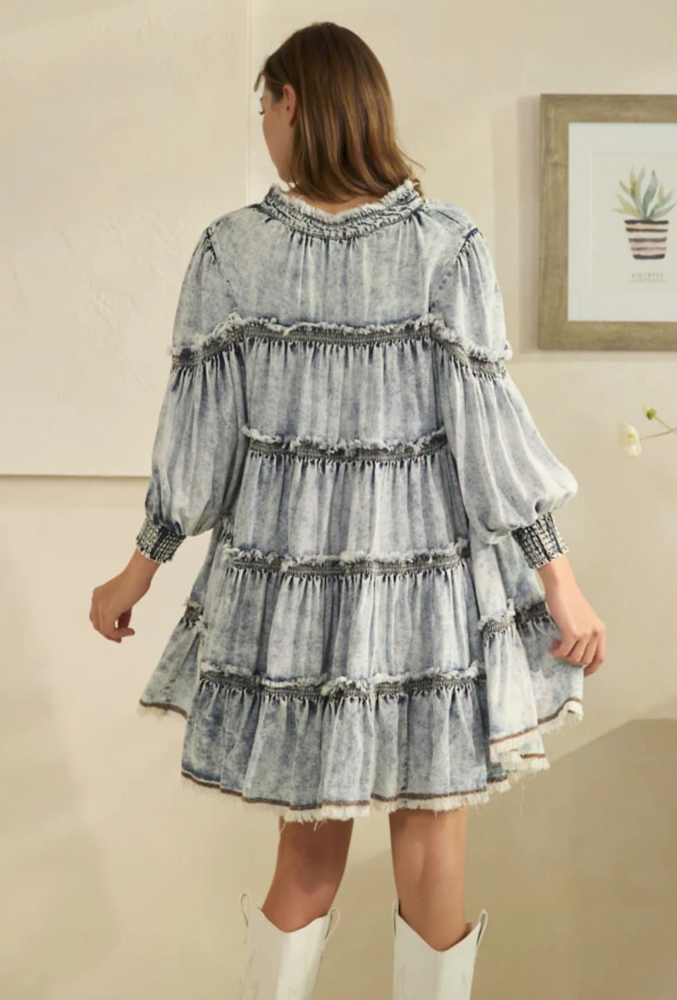 Thumbnail: WASHED TIERED TENCEL SHORT DRESS