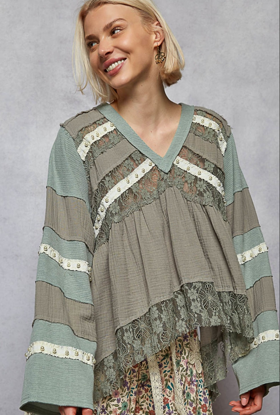 Thumbnail: A-Line Top In Double Gauze With Lace Detail