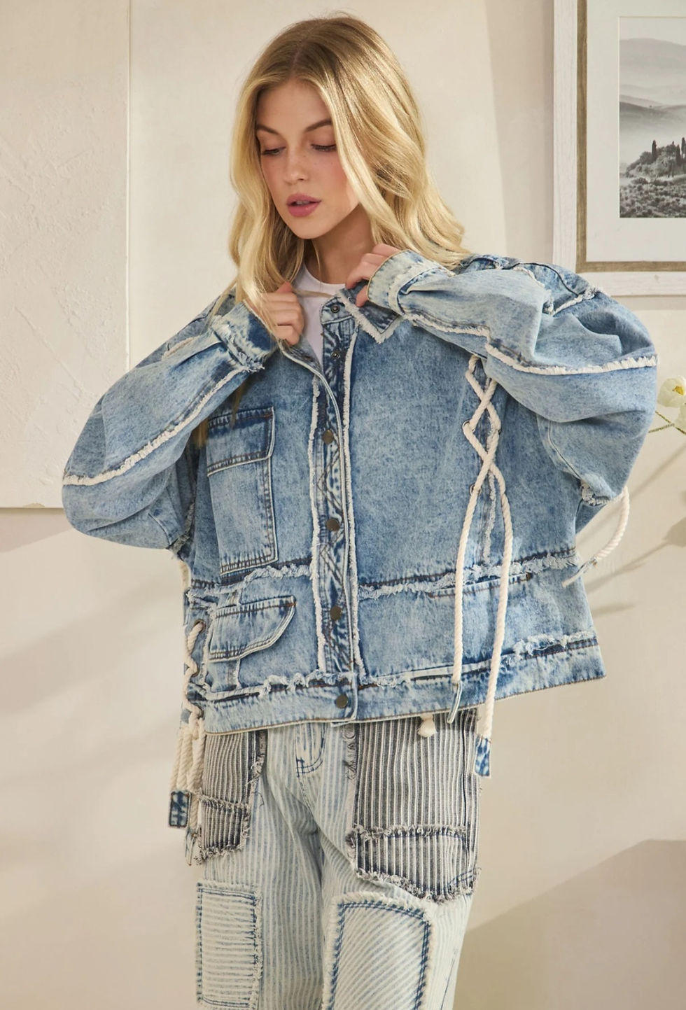 Thumbnail: ROPE DETAILED PATCHWORK DENIM JACKET