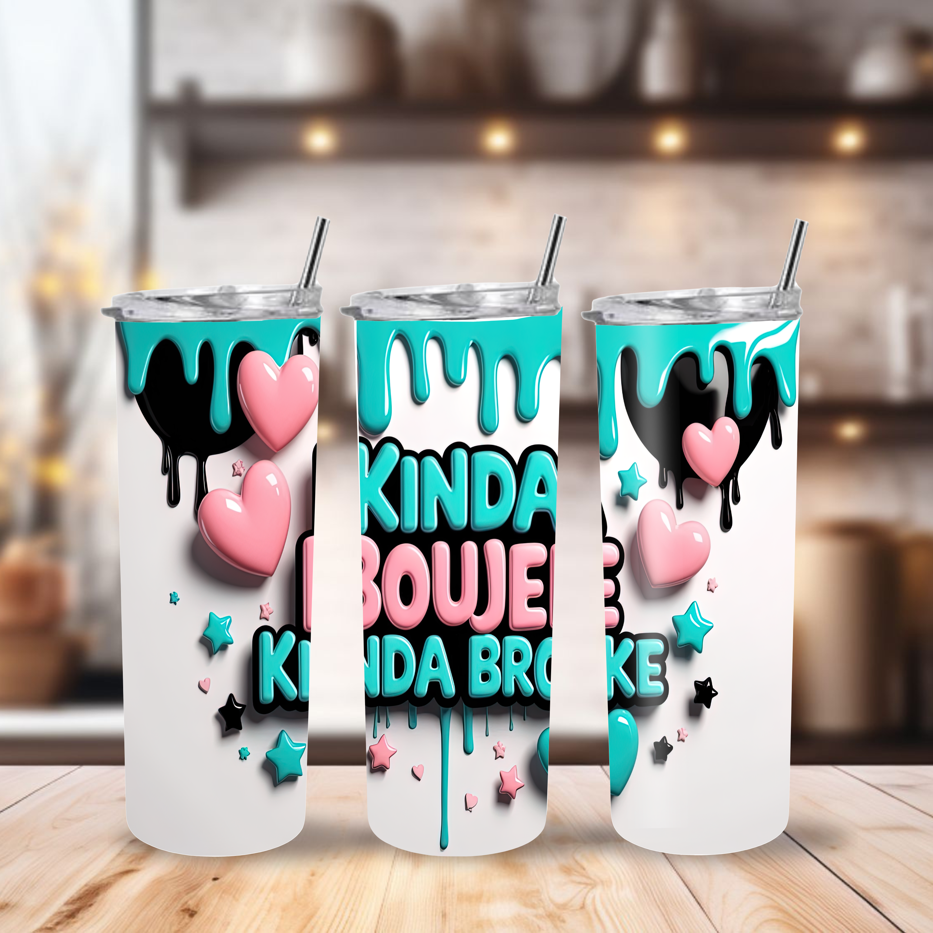 Kinda Boujee Kinda Broke Tumbler Drip Design | Funny Drinkware | Everyday Use