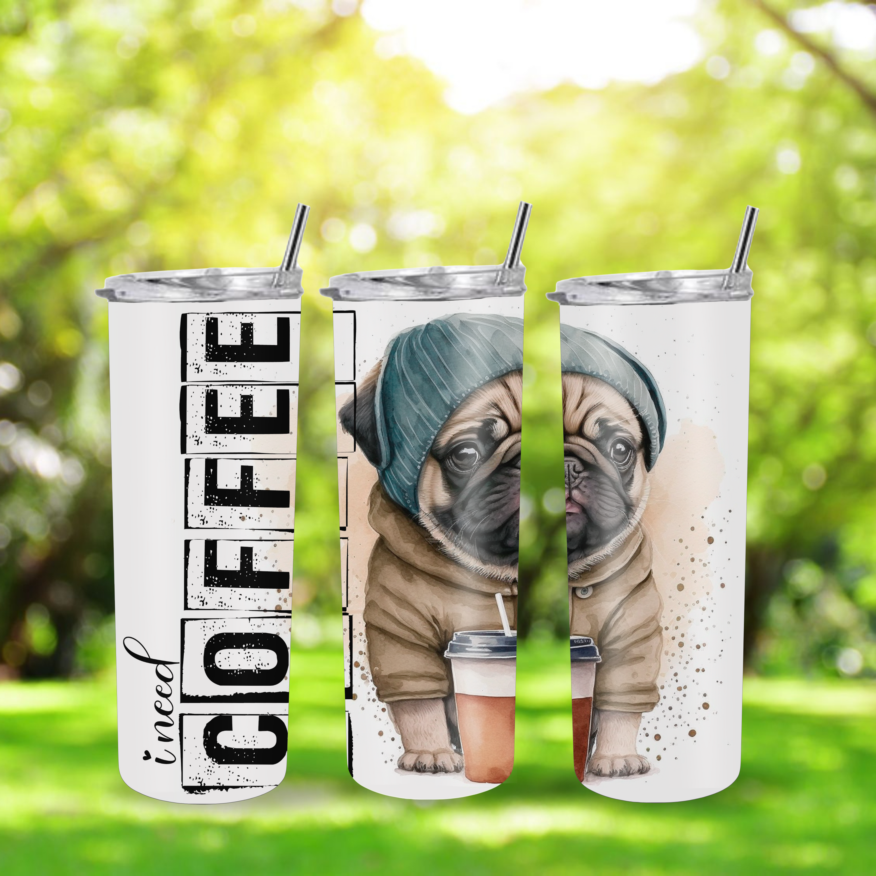 I Need Coffee Pug Tumbler
