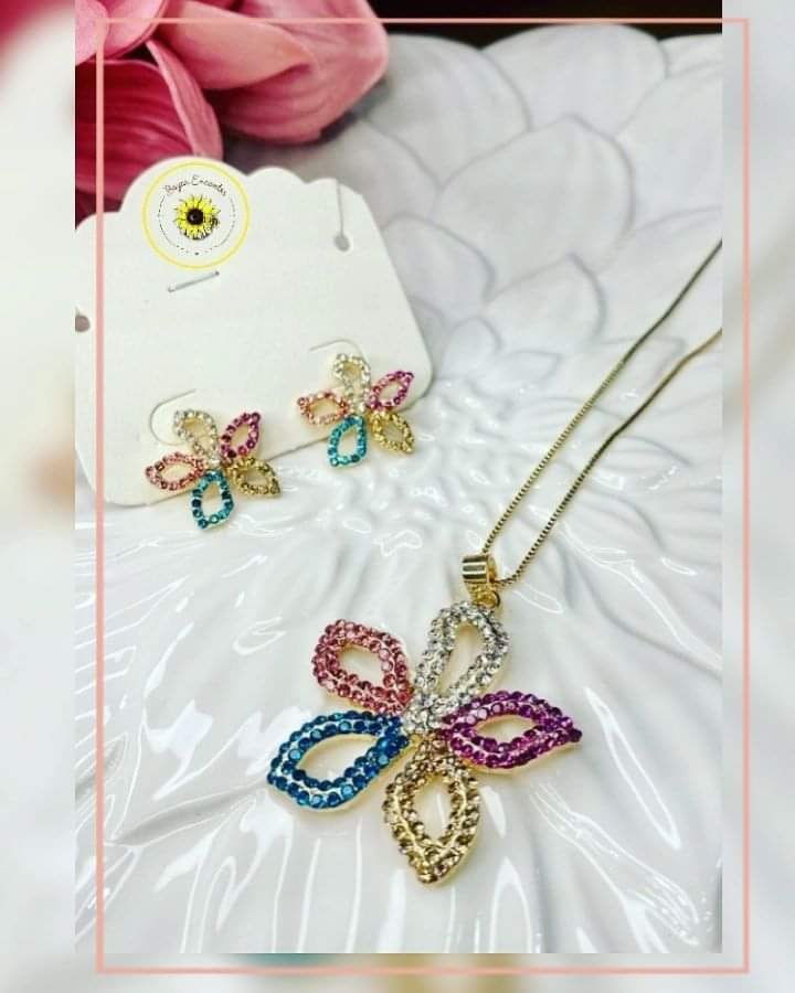 Conjunto colar/brinco de flor