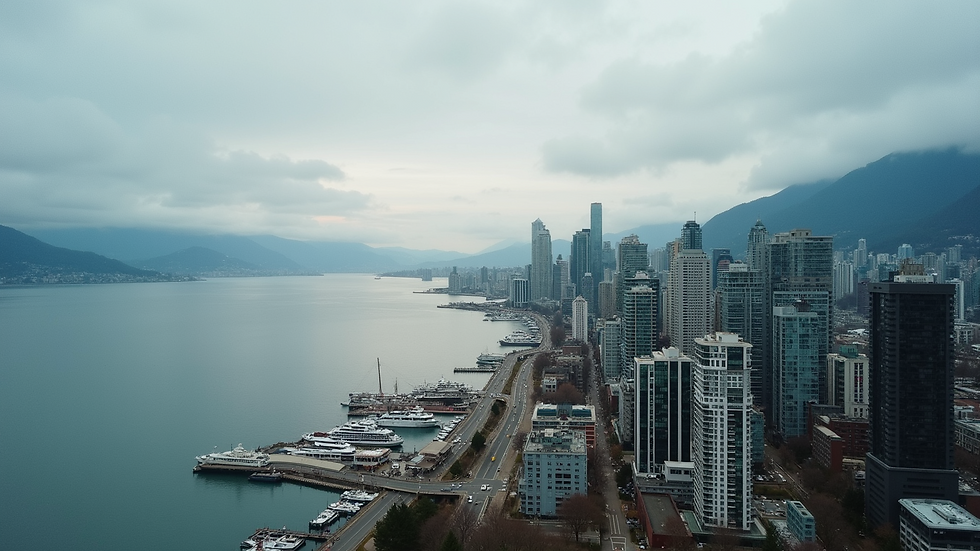High angle view of Vancouver’s waterfront and downtown area