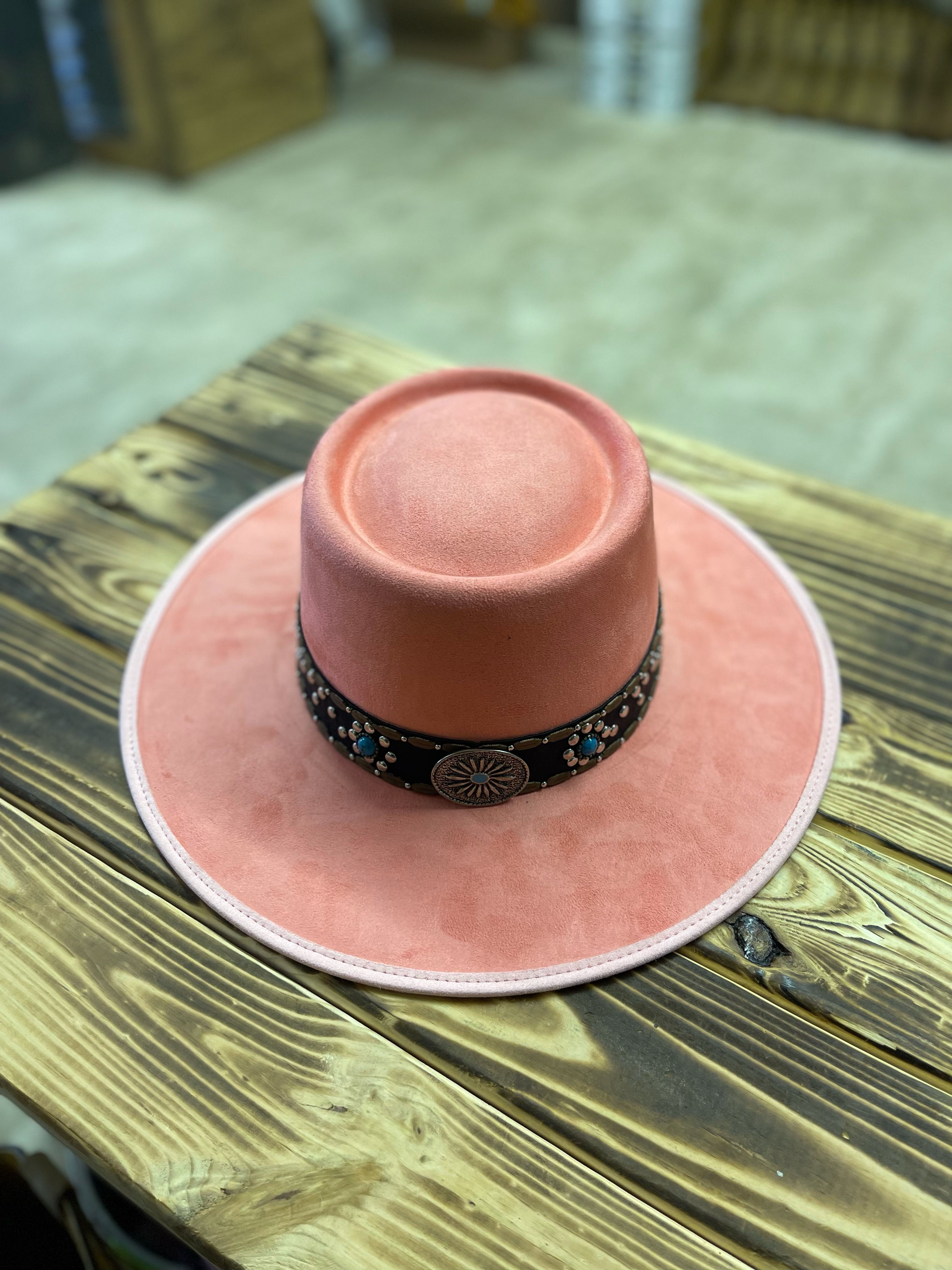 Pink hat with belt hatband